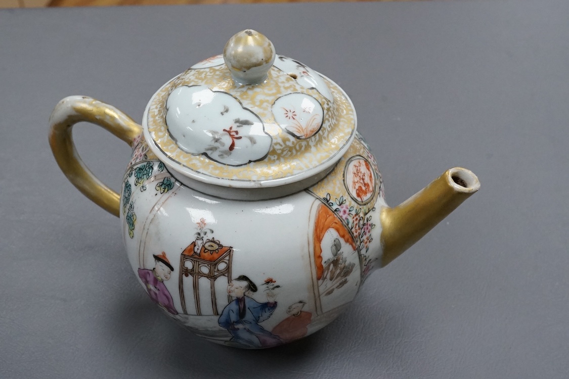 An 18th century Chinese export famille rose ‘mandarin’ teapot, 15cm high